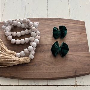 Green Velvet Hair Bows for Kids